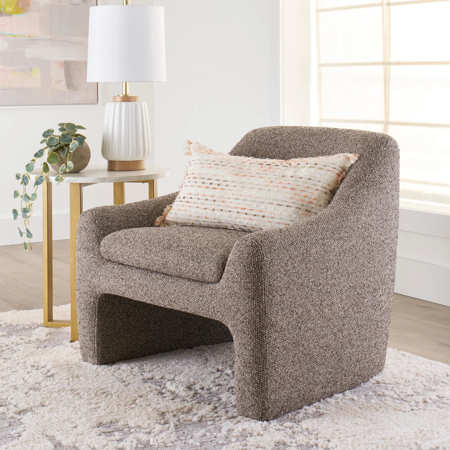 Better Homes & Gardens Emerson Curvy Accent Chair, Truffle Brown Boucle