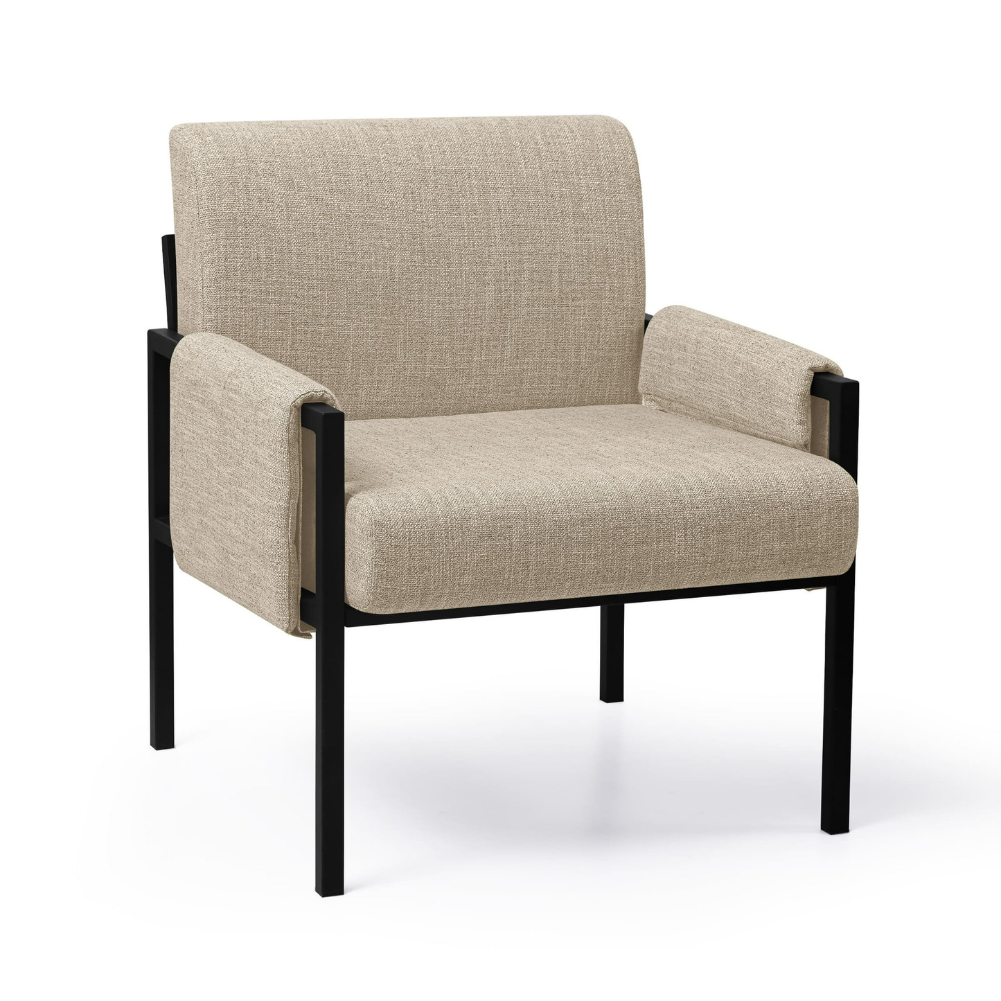 Subrtex Upholstered Modern Accent Chair with Metal Frame, Set of 2, Khaki Linen Fabric