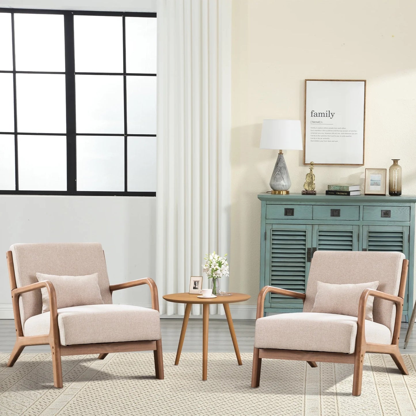 Bonzy Home Mid Century Modern Accent Chair, Beige