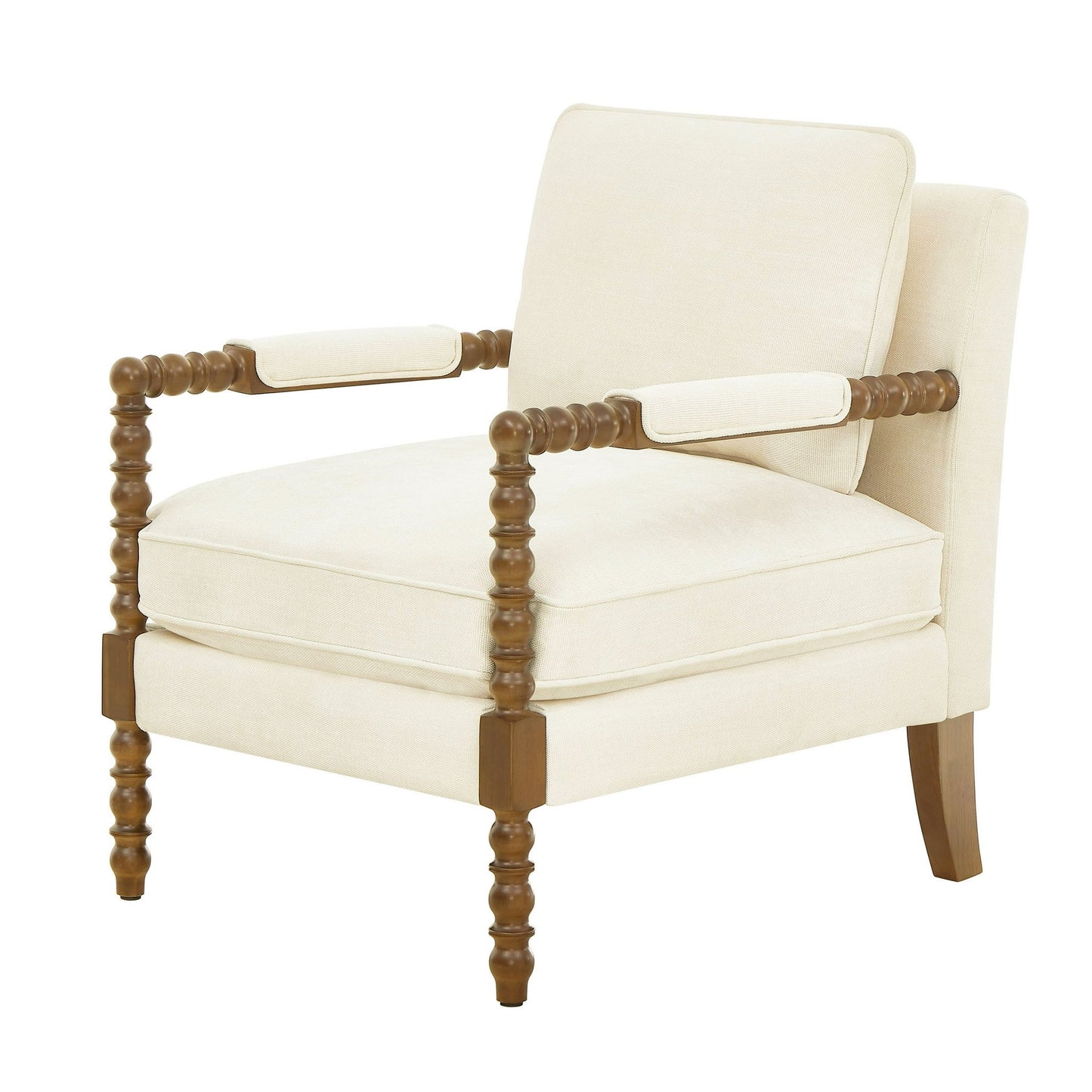 Harper Spindle Accent Chair, Antique White Fabric Upholstery