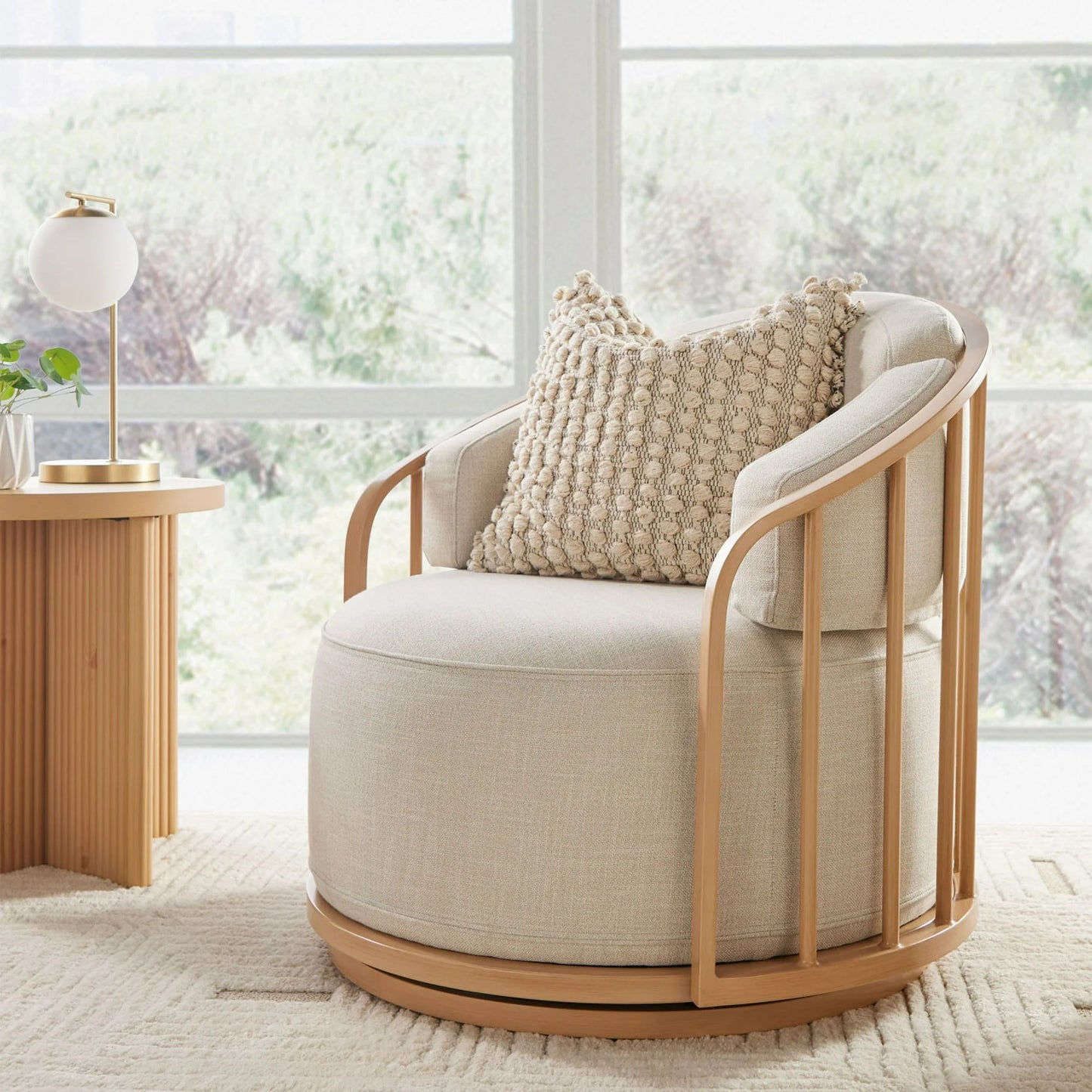 Better Homes & Gardens Lillian Swivel Birdcage Chair, Cream Linen