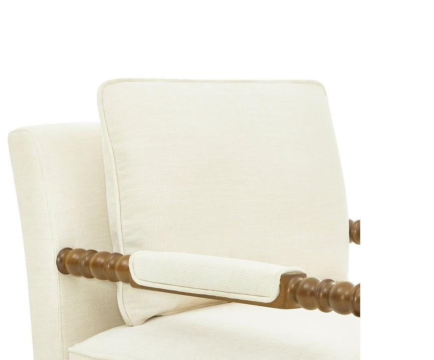 Harper Spindle Accent Chair, Antique White Fabric Upholstery