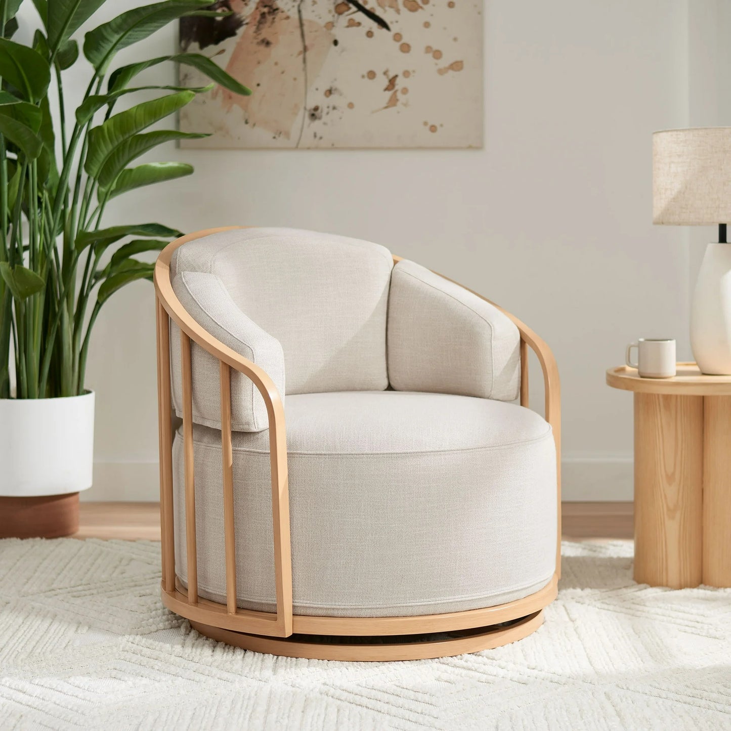 Better Homes & Gardens Lillian Swivel Birdcage Chair, Cream Linen