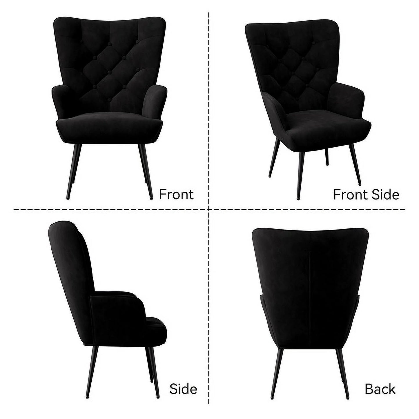 Hawsaiy High Back Velvet Accent Chair Set of 1 with Metal Legs,Black