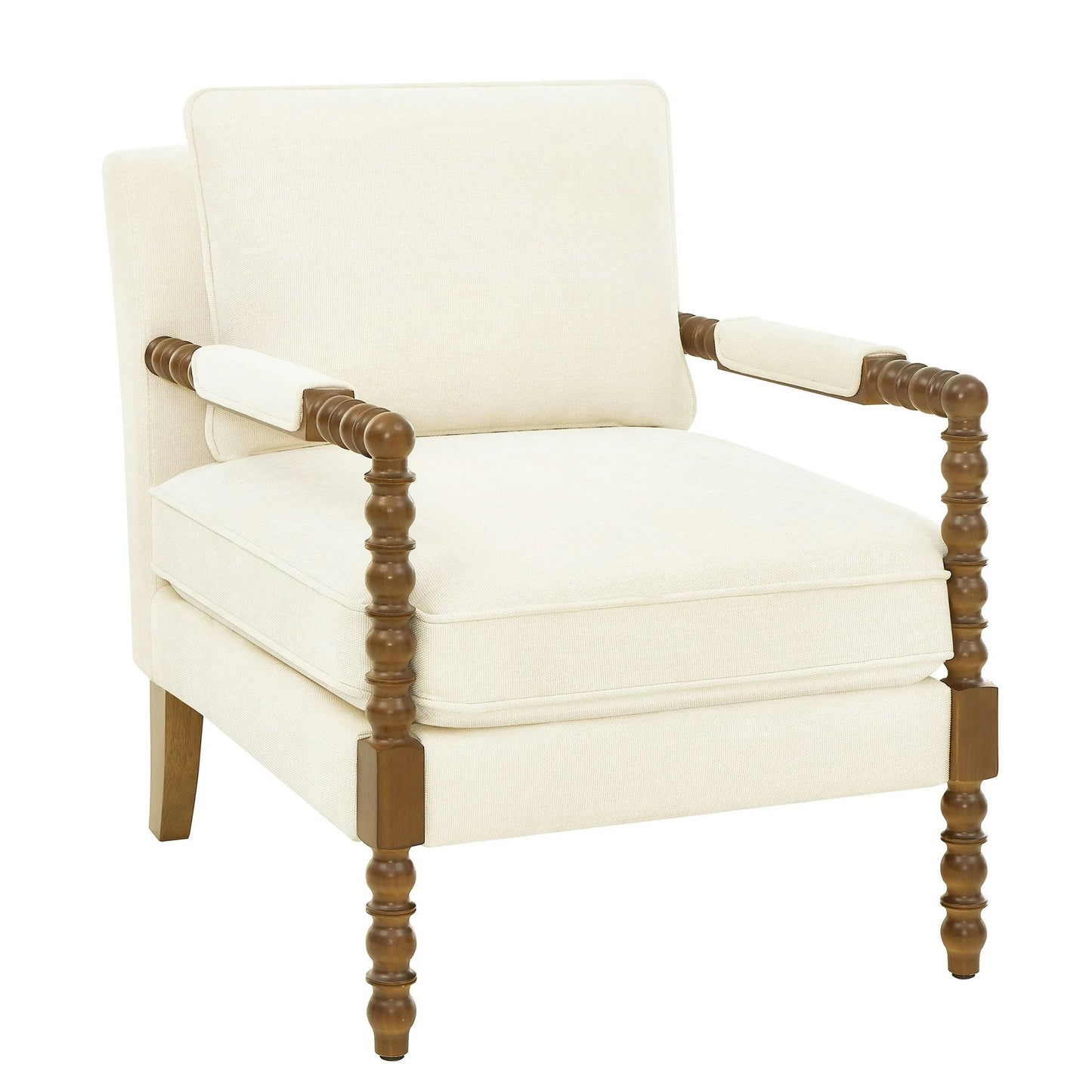 Harper Spindle Accent Chair, Antique White Fabric Upholstery