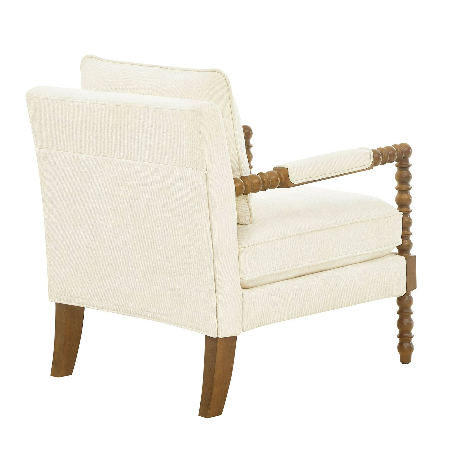 Harper Spindle Accent Chair, Antique White Fabric Upholstery